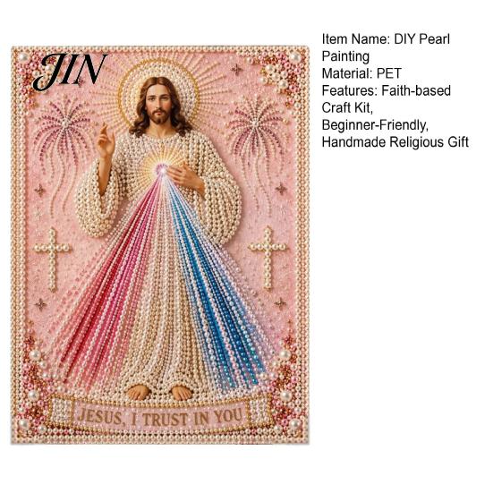 3D Pearl Texture Art Mary Painting Kit, Divine Mercy Jesus Holy Religious Beginner Kit Faux DIY Craft Set for Adults Beginners Christian Wall Decor