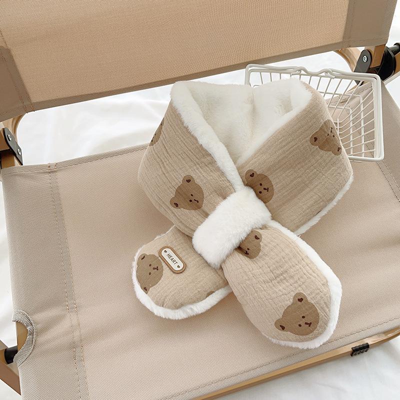 Winter Baby Bear Scarfs Warm Bear Fleece Kids Neck Warmer Cross Children Scarves for Girls Boys Baby Accessories