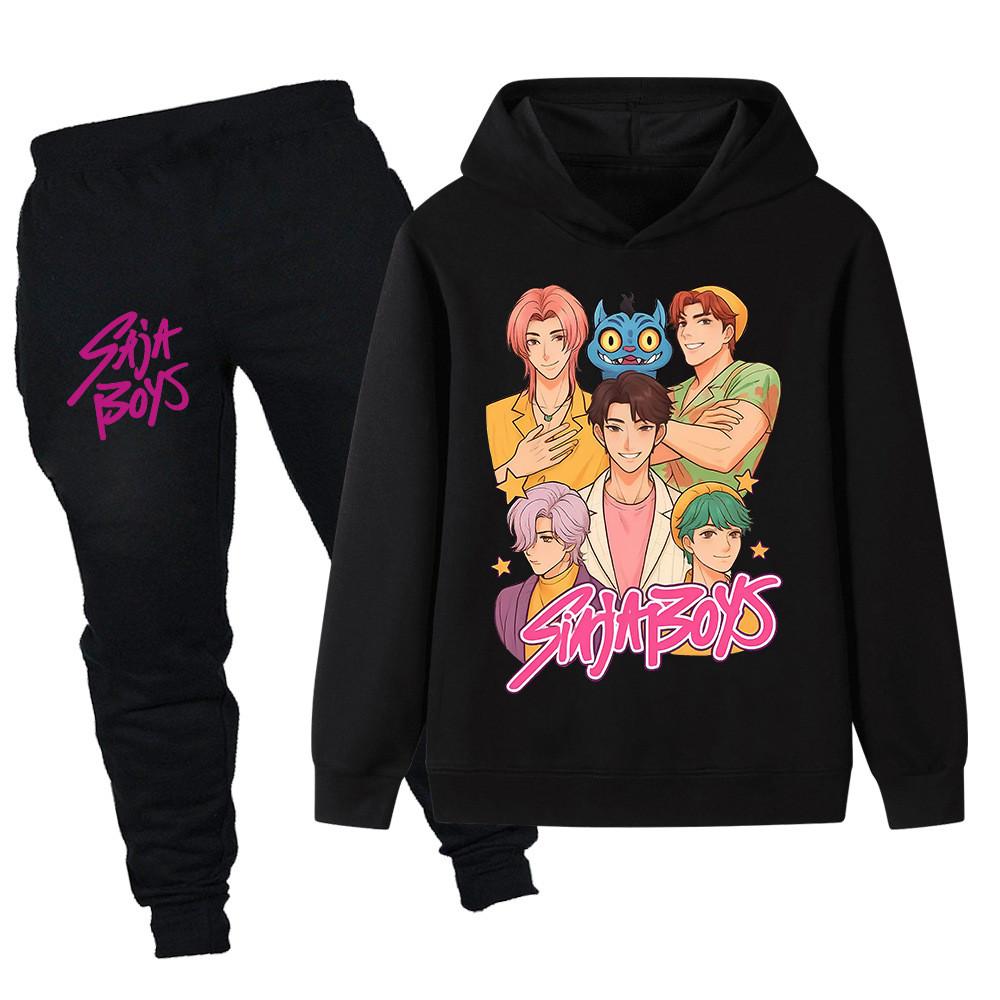 PB1219 Kinder Jungen Mädchen Kpop Mira Zoey Rumi Sajaboys Print Langarm Kapuzenpullover Hose Hosen Kleidung Sets