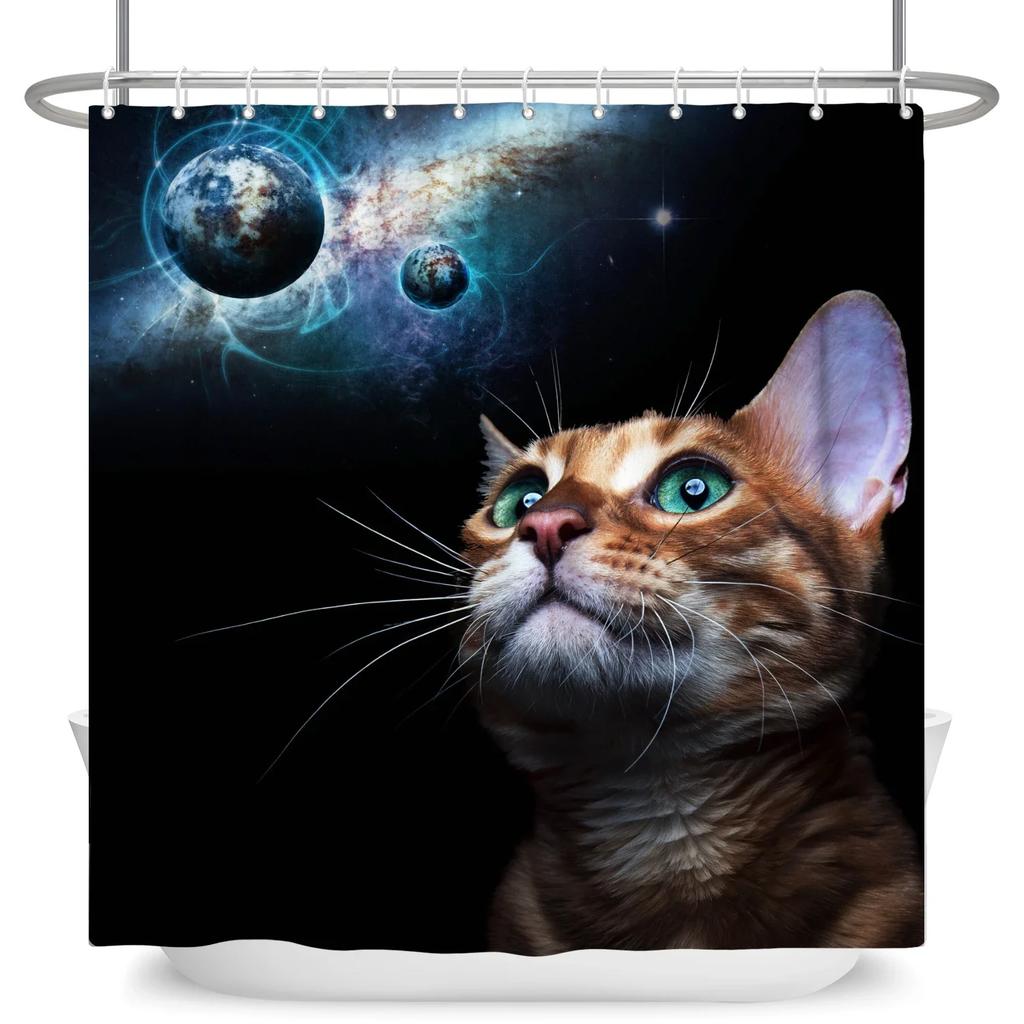 Hrdinský Velký bílý žralok s pistolí Kočka Vtipný sprchový závěs Pro kryt vany Kryt koupelny Koupání Extra velký Široký 12 ks háčků