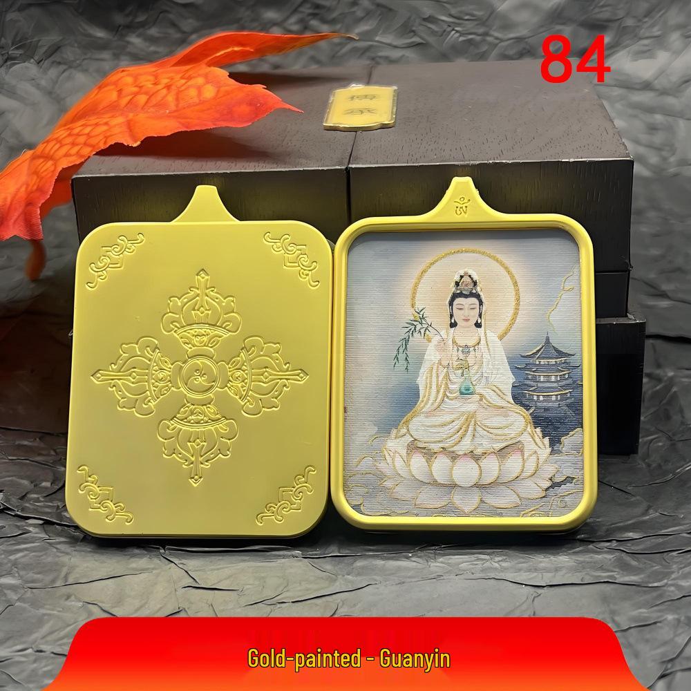 Putuoshan Guanyin Pendant Necklace: Nanhai Guanyin Thangka for Blessing with Child, Bodhisattva Jewelry.