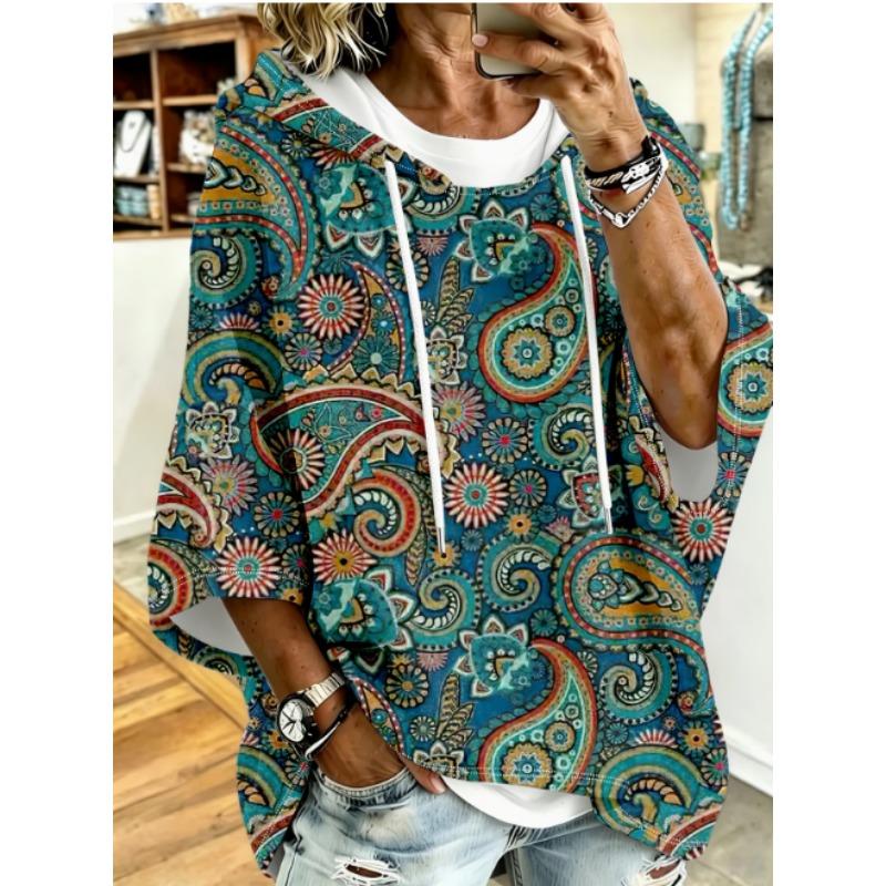 Damen Kapuzentop in Übergröße, weiß mit buntem Faden, Graffiti-Welpen-Print, lockere überschnittene Ärmel, Kapuzenpullover