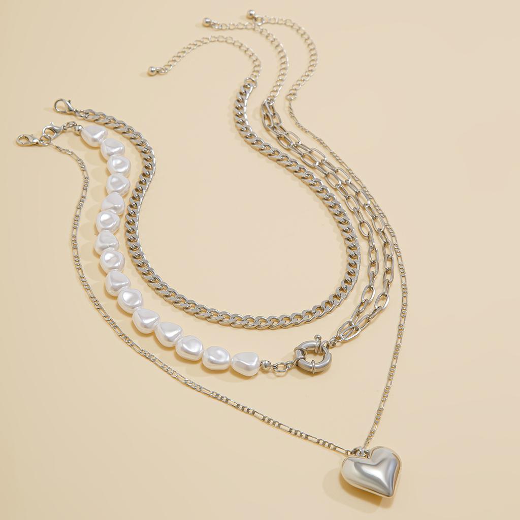 ins wind sweet cool asymmetrical love pendant necklace, multi-layer cross chain necklace jewelry women