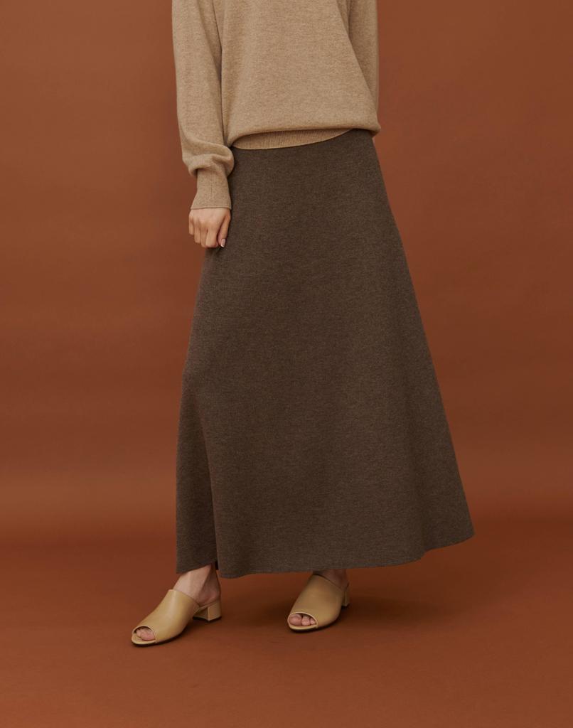 Beiseuseuledeu Soft A-Line Knit Skirt_Brown