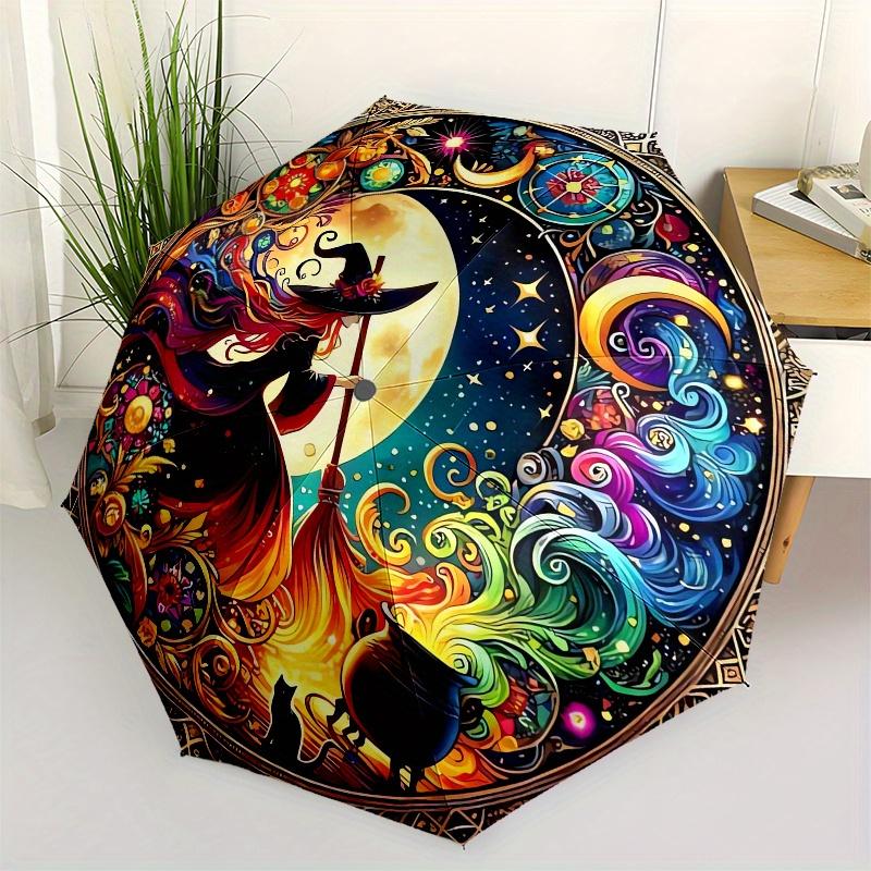 

Witchcraft, Moonlit Magic Automatic folding umbrella simple eight rib design, bright color pattern, durable iron frame, ideal for travel an