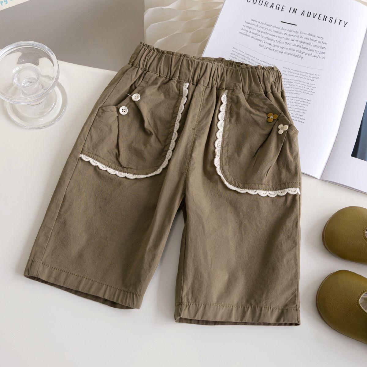 

Девочки Летние Укороченные Тонкие Детские Повседневные Шорты из Чистого Хлопка и Брюки Средней Длины для Девочек 130 темно-коричневого