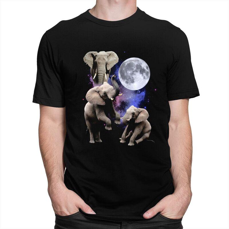 Men Three Moon Elephants T Shirt Summer Short Sleeve Pure Cotton Colthing Leisure Novelty Creative Graphics Tee Tops