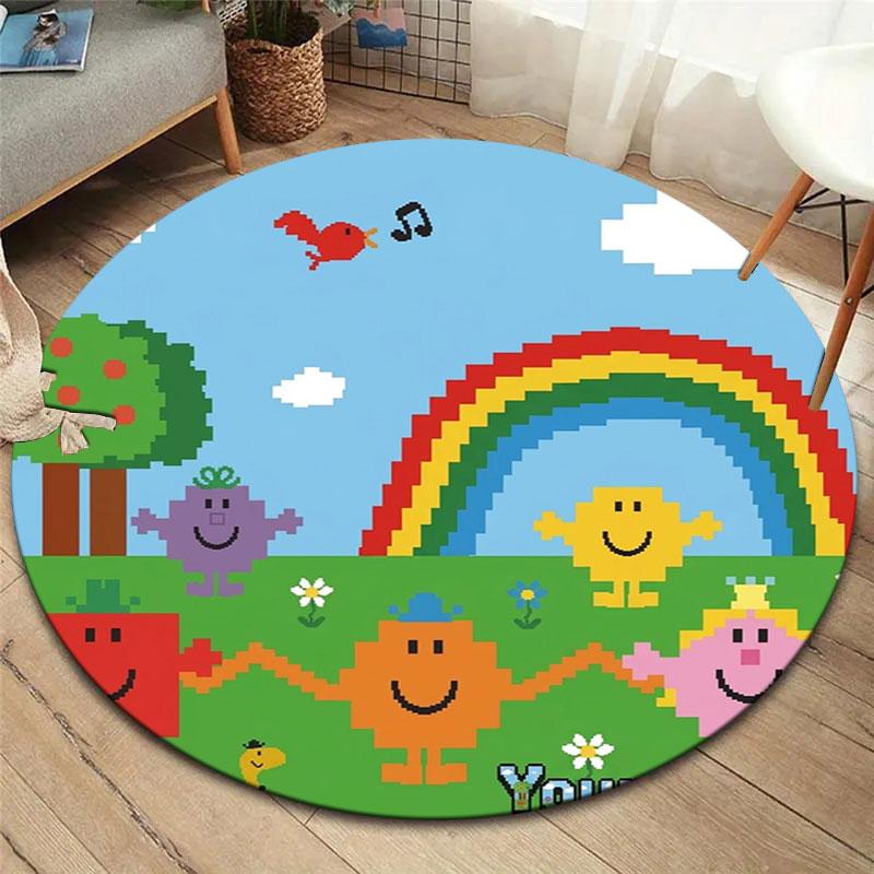 Mr. Men Little Miss Custom Name Round Area Rug,Carpet Rug for Living Room Bedroom Sofa Playroom Decor,Non-slip Floor Mat