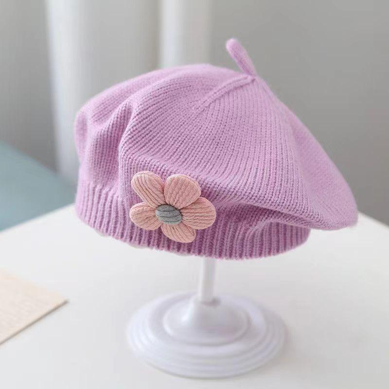 Infant Spring & Autumn Wool Beret - Cute Flower Knit Hat for Boys & Girls