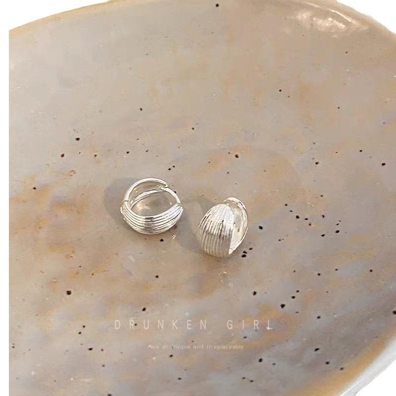 Textured Plain Ring Ear Buckle Women'S Simple Versatile Gold Silver Stud Earrings Premium Earrings Earrings