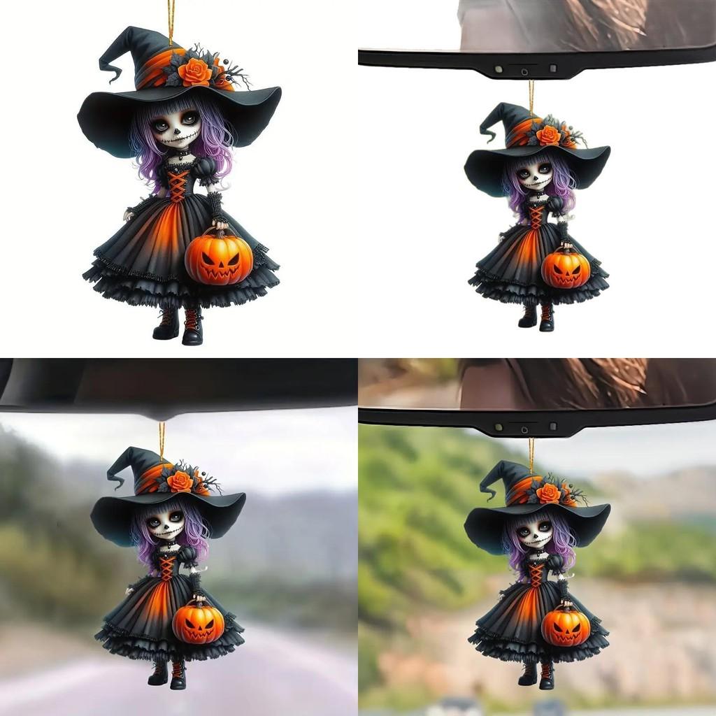 Car Acrylic Halloween Ornament Cute Witch Decor Auto Interior Tree Accessory