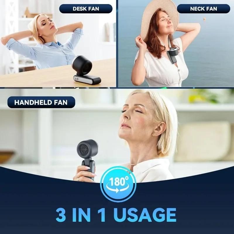 Mini Draagbare Handventilator met LED Display, 150° Opvouwbare 3-in-1 Ventilator, 5 Snelheden 3600mAh Hand/Bureau/Nek Multifunctionele Persoonlijke Ventilator