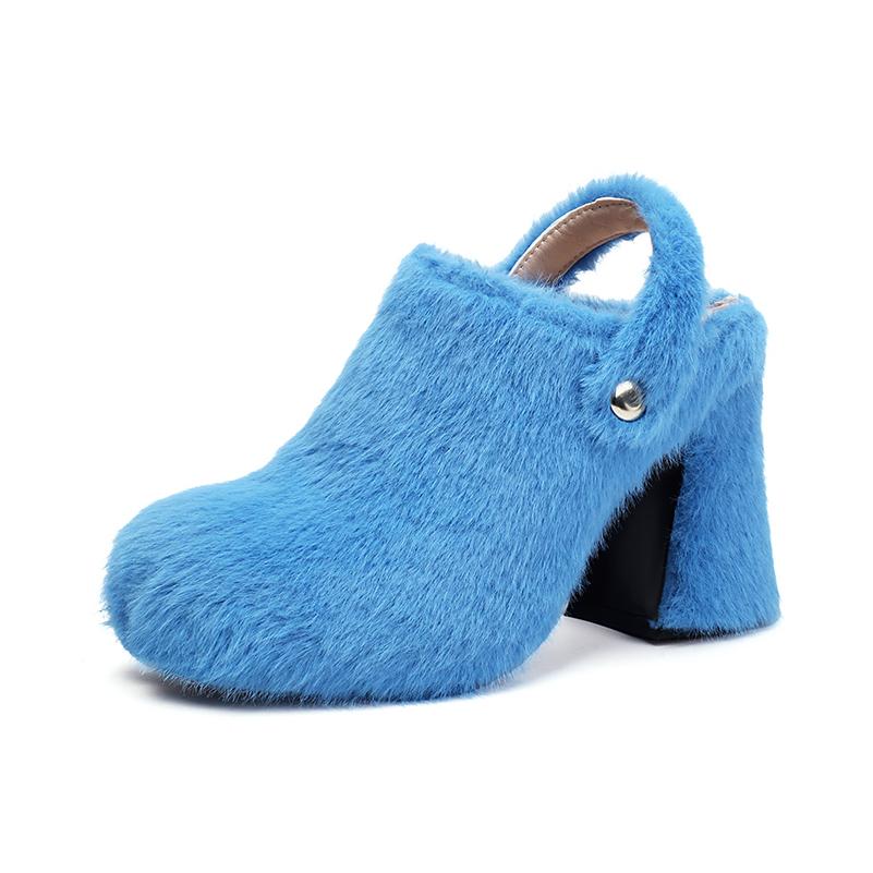 Grande Taille Matière Synthétique Crin de Cheval Talon Super Épais Sandales Éponge Mixte Chaussures Confortables Poilues Sandales à Talons Hauts