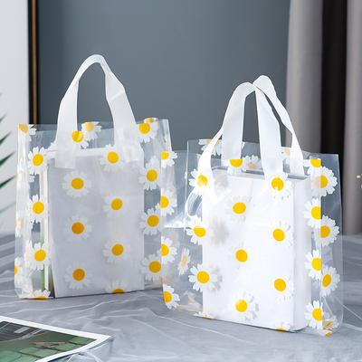 Sacolas de presente transparentes Daisy com alças, sacolas de presente pequenas reutilizáveis para o dia dos namorados, casamento, compras, chá de bebê, aniversário
