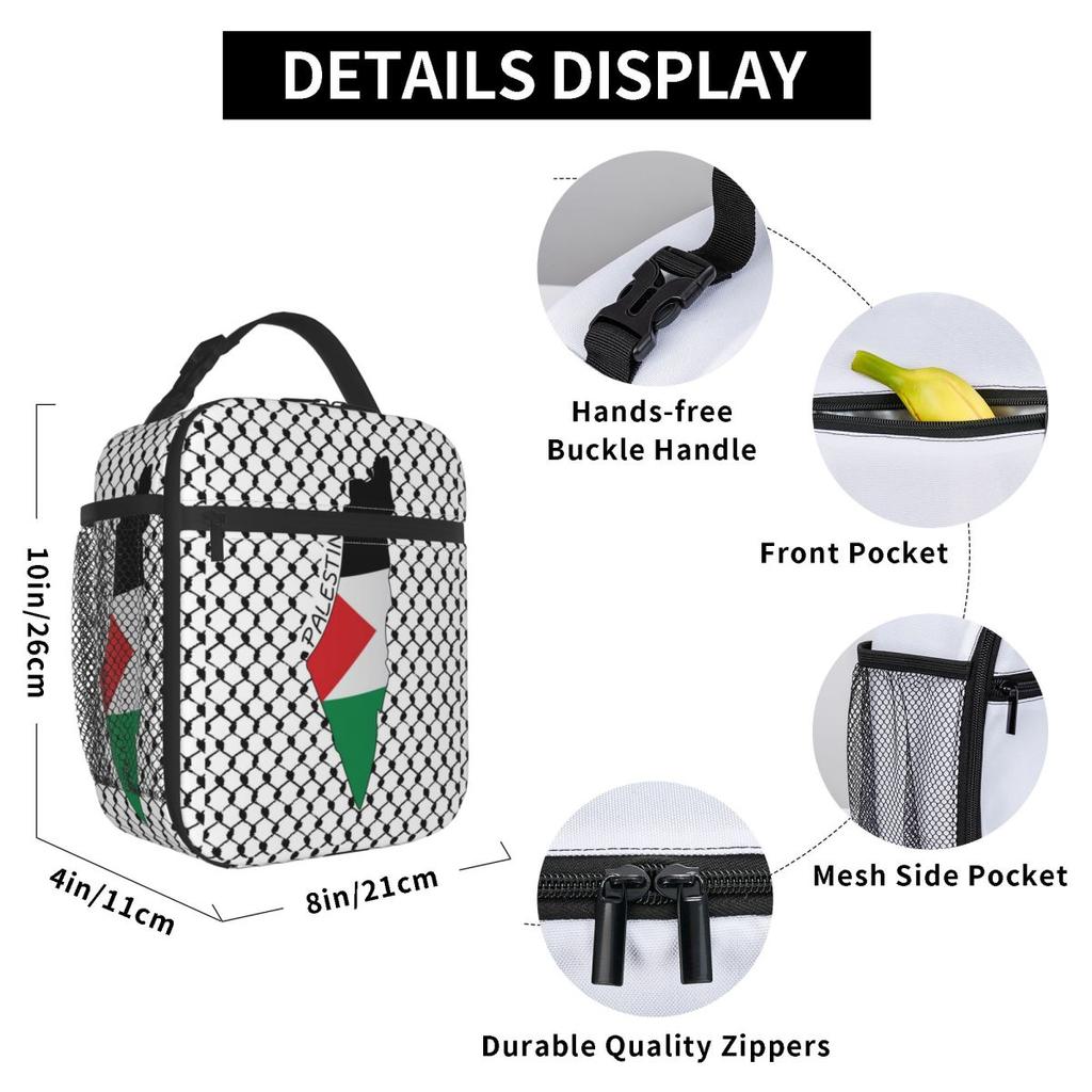 Palestine Flag Map Lunch Bag Kufiya Hatta Work Lunch Box For Child Casual Print Thermal Tote Handbags Waterproof Cooler Bag