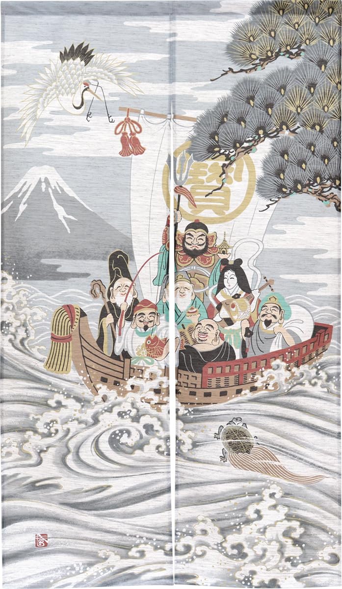 

Noren Kobo Noren Traditional Auspicious 85cm Wide x 150cm and Seven Lucky Mohair 3031 Ukiyo-e Japanese-style Tapestry, Half-length Curtain, Design,