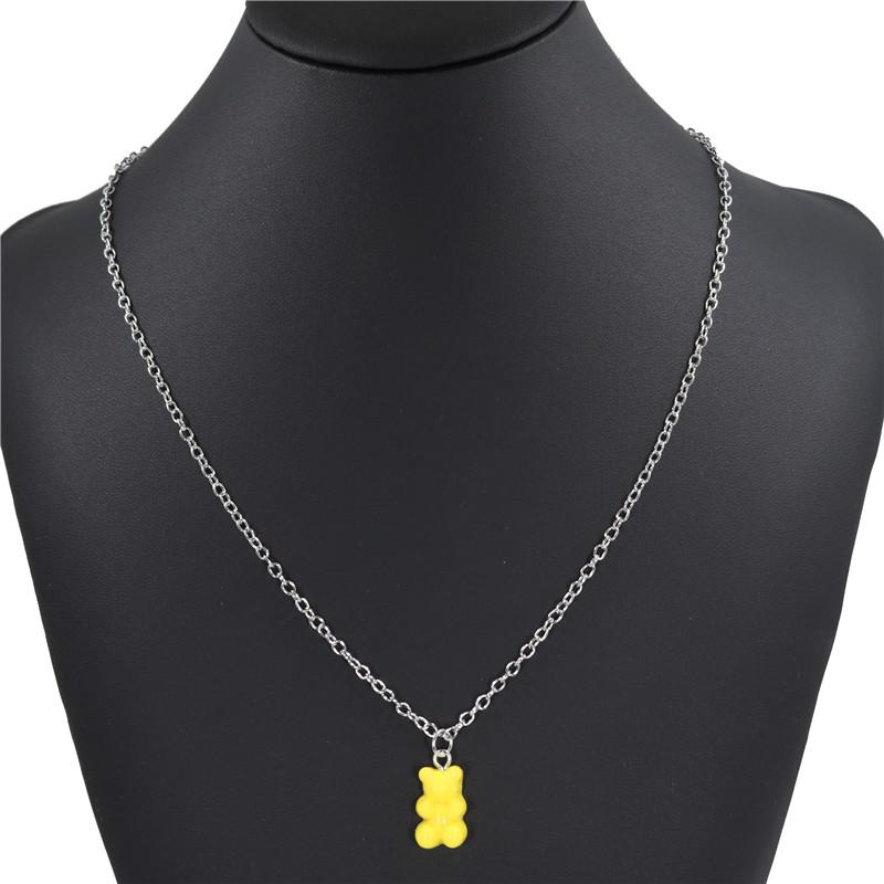 Handmade Gradient Color Candy 7 Color Cute Judy Cartoon Bear Charm Necklace for Women Girl Jewelry Gift