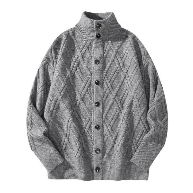Fashion Casual Men s Cardigan Stand Collar Knitwear Autumn Winter Sweater Coat M серый