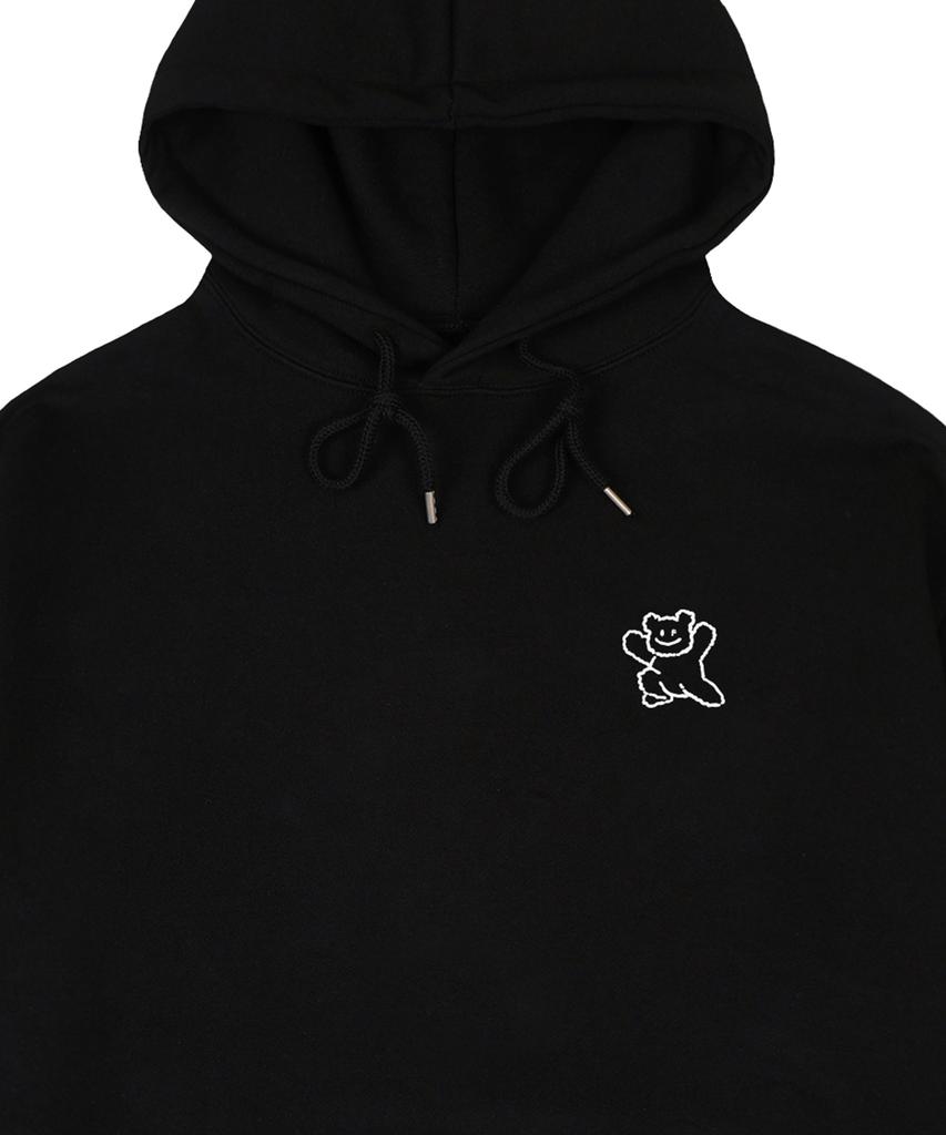 [Unisex] Small Line Bear Smile Hoodie_Black