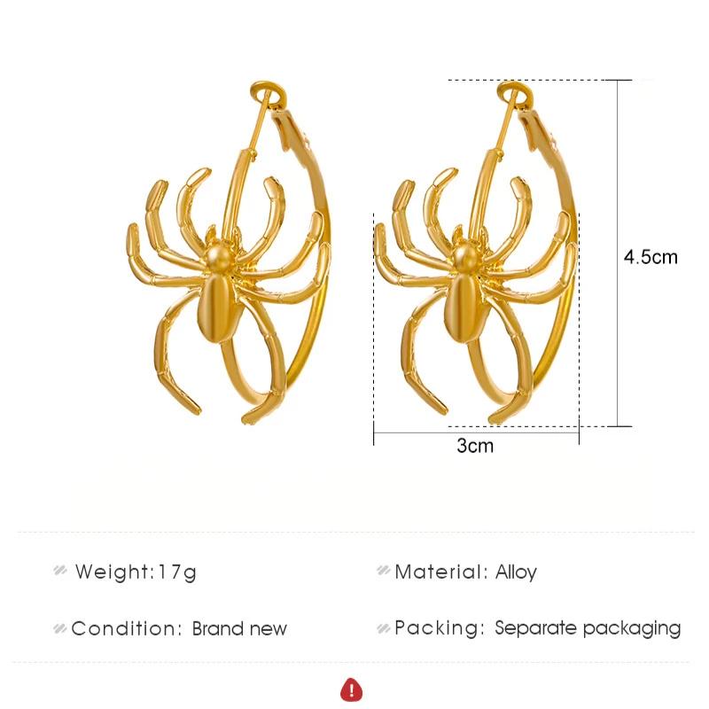 Lustige Legierung Dunkle Spinnenohrringe Übertriebene Große Runde Creolen für Frauen Mädchen Mode Zirkon 2024 Halloween Schmuck