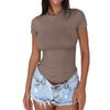 Spring Summer Best-Sellers In-Stock Casual Solid-Colour Slim-Fit Cropped T-Shirts for Fashion-Forward Women