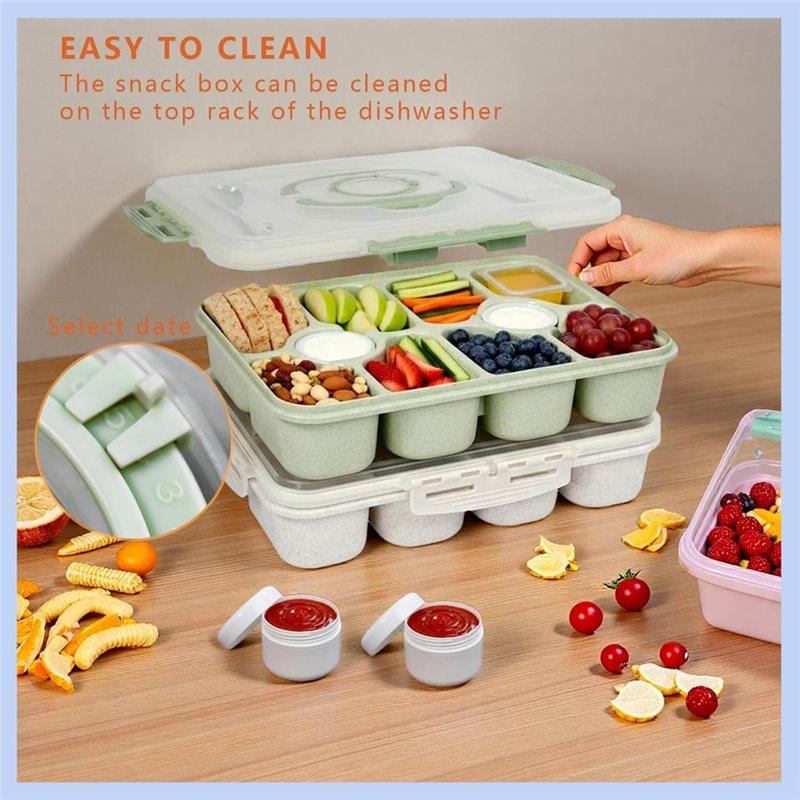 AB34-Snackle Box With Lid Handle Divided Serving Tray For Charcuterie Board Fruit Candy Veggies For Travel Picnic