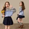 ASK JUNIOR Girls' Striped Ruffle Trim Sweatshirt