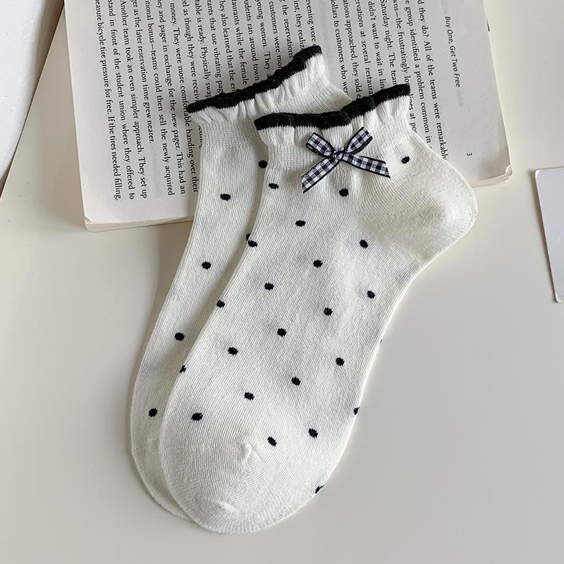 Summer Thin Women's Short Socks, Mesh Breathable, Sweet Bow Lace Boat Socks