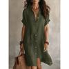 QICED Fashion Summer Spring Solid Color Print Short Sleeve POLO Neck Casual Dresses