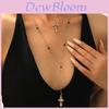 Cross Necklace Multilayer Geometric Pendant With Rhinestones For Women