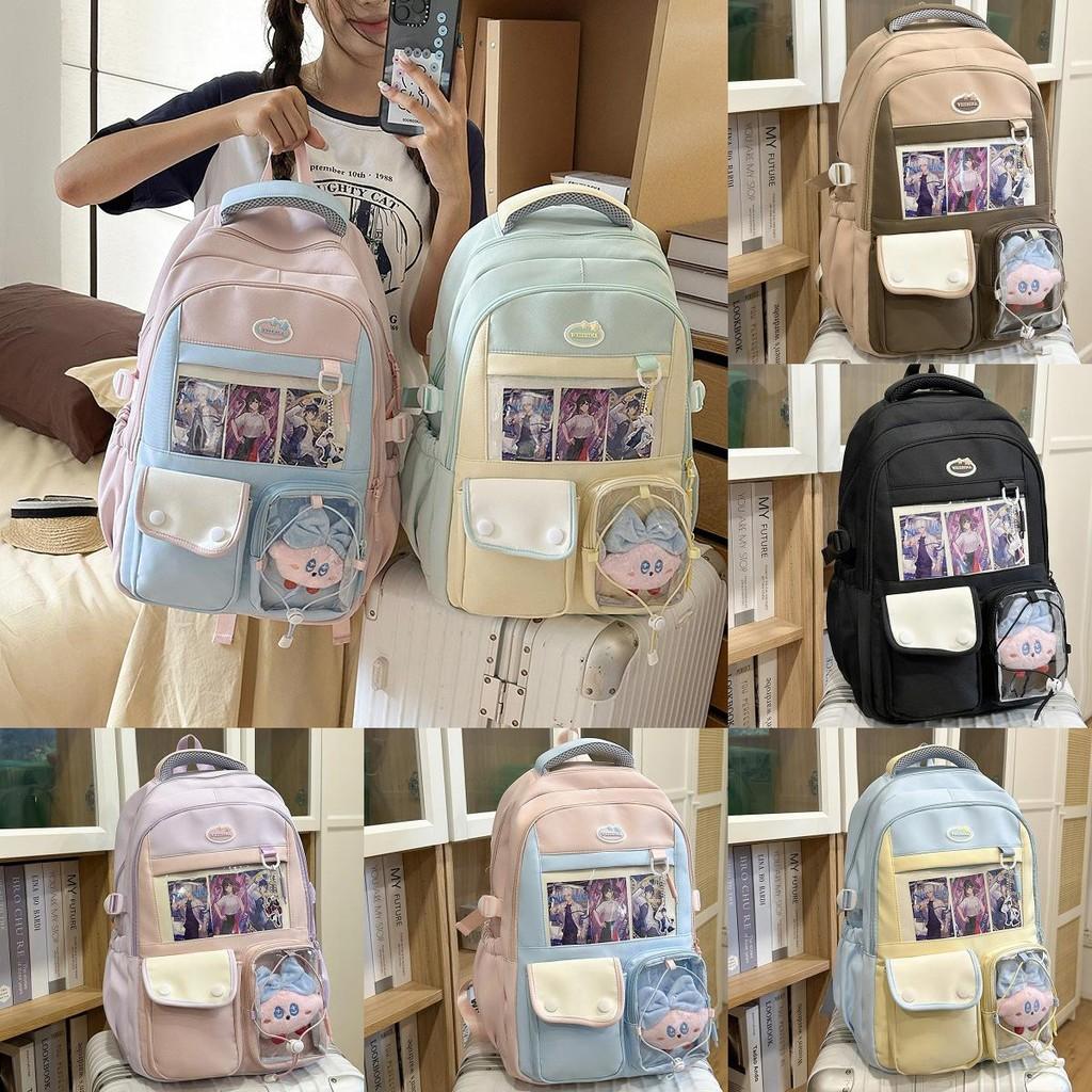 Nylon School Backpack For Teens With Waterresistant Design And Geometric Pattern