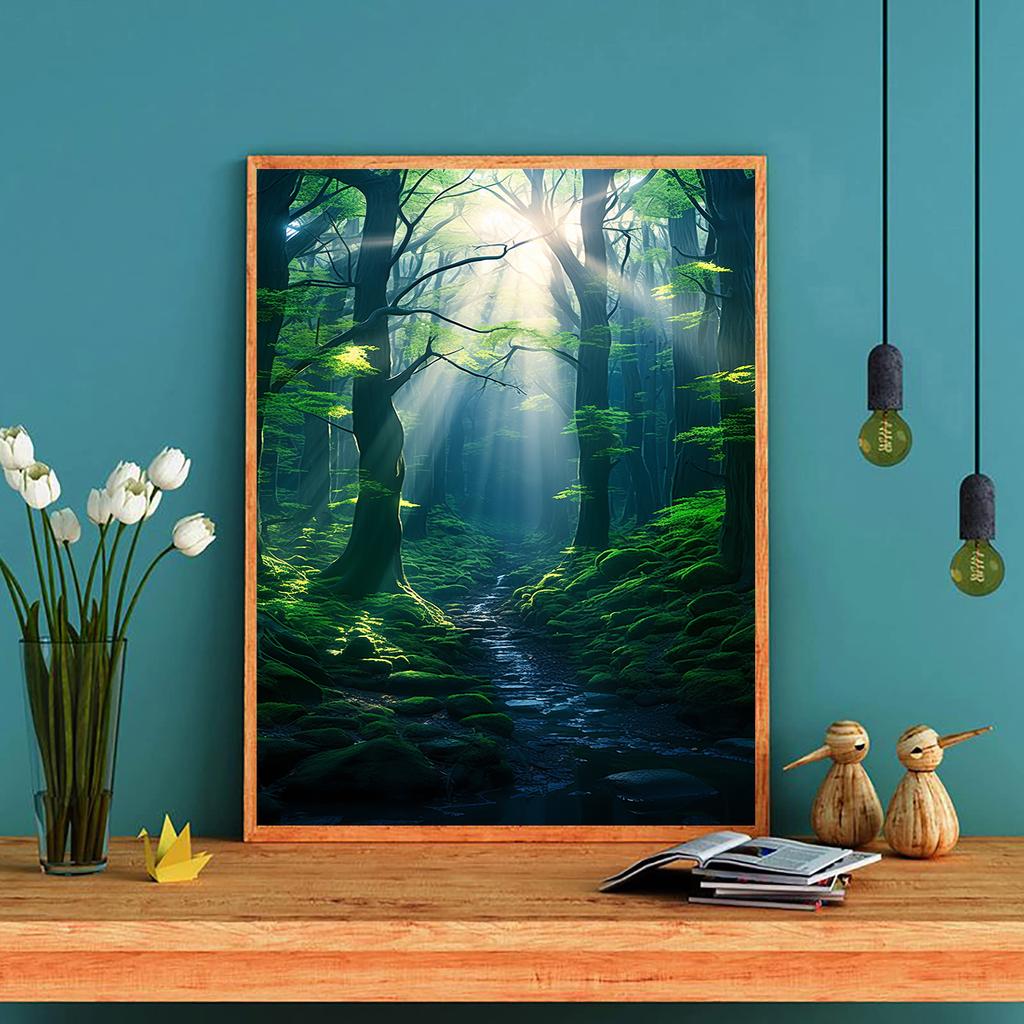DIY Diamond Painting Green Light In The Forest Cross Stitch Kit Mosaic Art Diamond Painting Full Circle/Square Diamond Home Decoration
