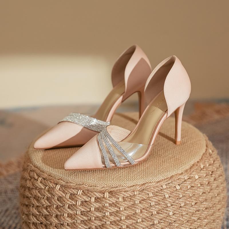 High heels women's thin heels rhinestone sandals women's fashion women's shoes 2025 spring and summer women's Huizhou women's shoes genuine leather sp