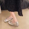 Fashion Square Toe Shallow Mouth Mary Jane Shoes Women's Autumn New Crystal Butterfly Block Heel Kitten Heel Temperament Single Shoes