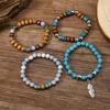 4Pcs/Set Bohemia Vintage Multi Layer Beaded Bracelets For Men Turquoise Ethnic Nature Stone Leaves Bracelets Gifts For Friends