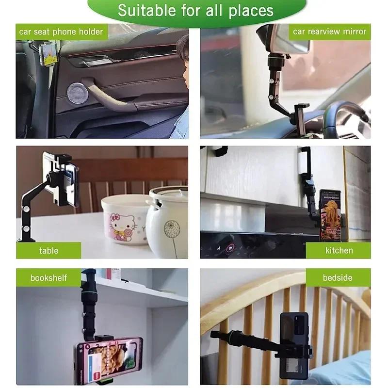 360° Rotatable Car Phone Mount - Universal Retractable Rearview Mirror Holder with Multi-Angle Adjustment