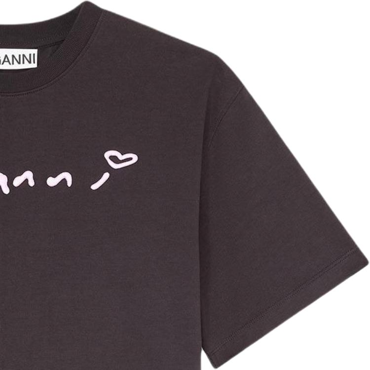 Ganni Round Neck Short Sleeve Straight Fit Logo T-Shirt Women tops A1050187