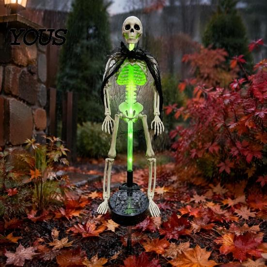 Halloween Yard Ornaments 2Pcs Solar Skeleton Stake, LED Garden Lights, Waterproof Lawn Stakes Realistic Skull Figurines for Outdoor Patio Walkway