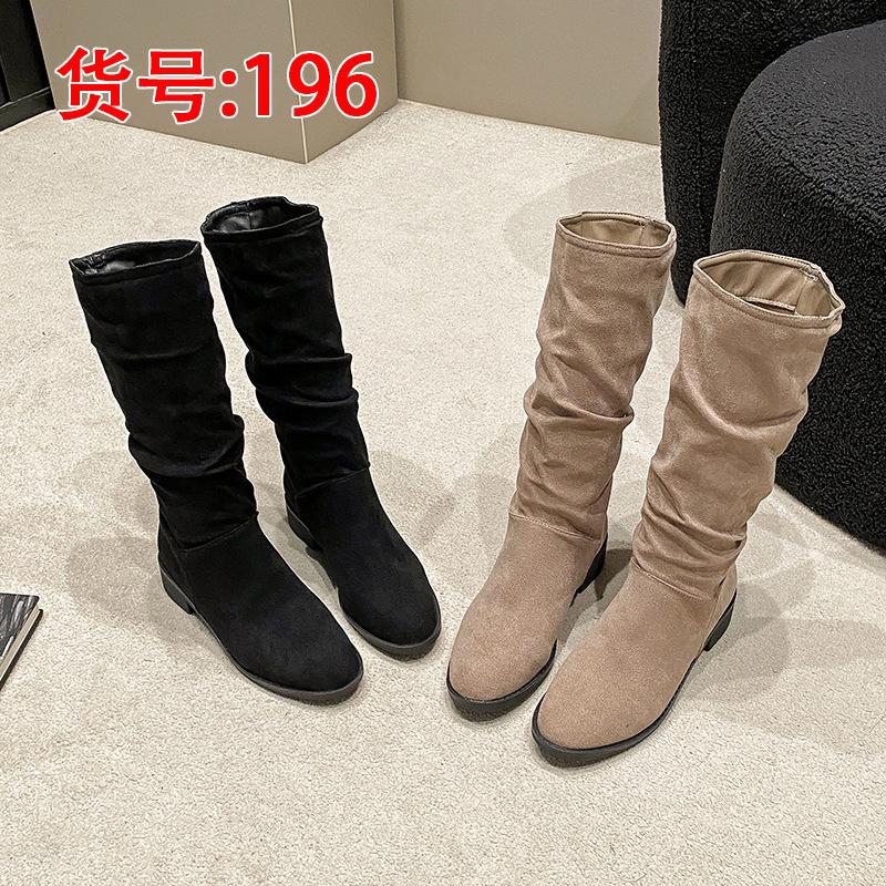 Pile boots women's inner heightening knight boots autumn new retro suede thick heel tall boots tide