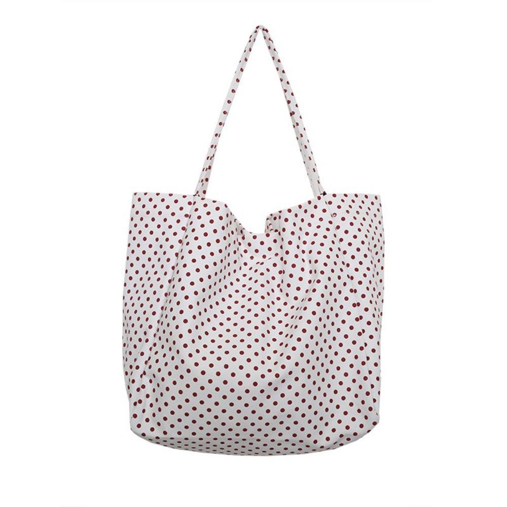 Canvas Large-capacity Tote Bag Large Capacity Vintage Shoulder Bag Polka Dot Handbag Korean Style красный/белый