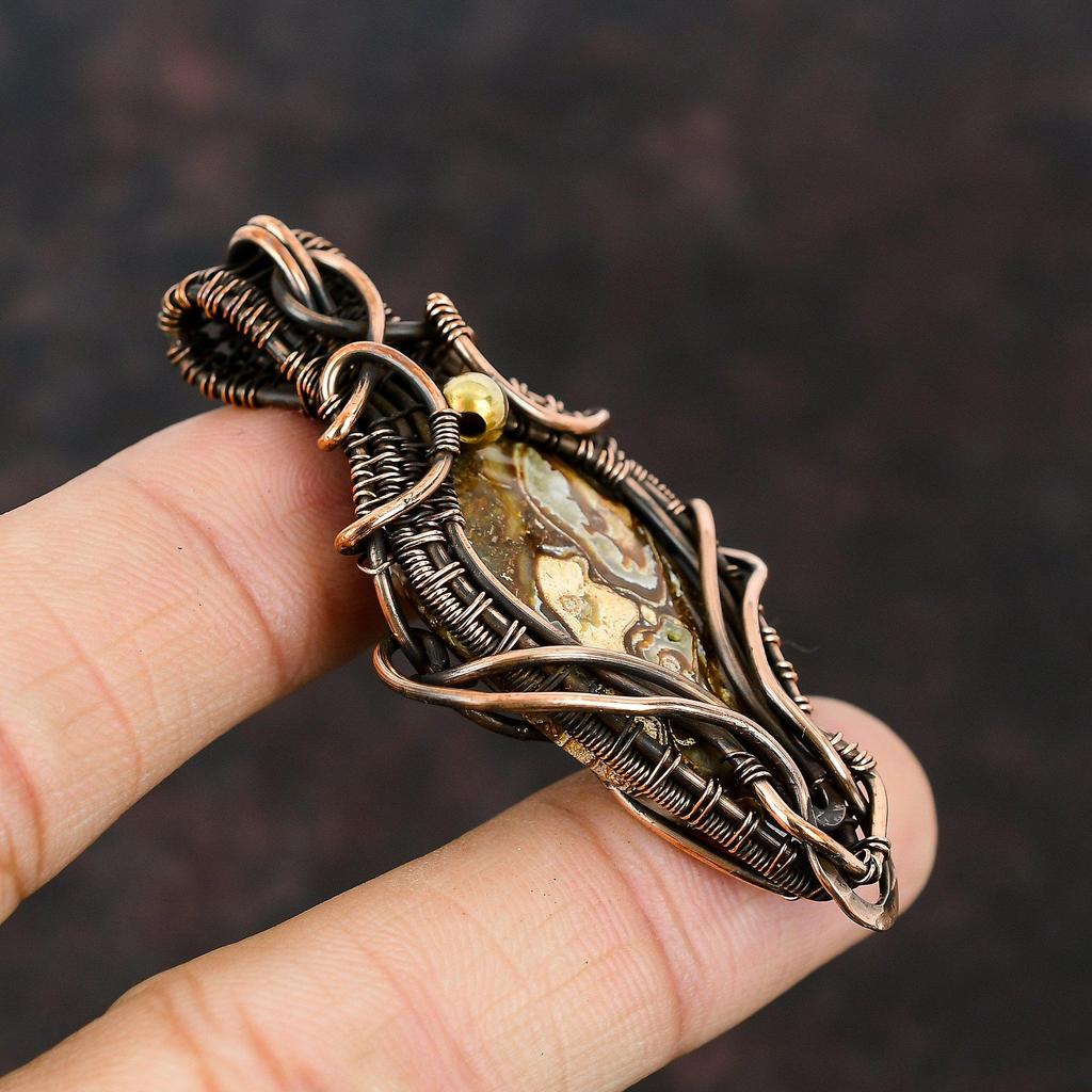 Rock Calci Pendant Gemstone Jewelry Copper Wire Wrapped Pendant Handmade Antique Pendant Gift For Mother Designer Jewelry Rock Calci Jewelry