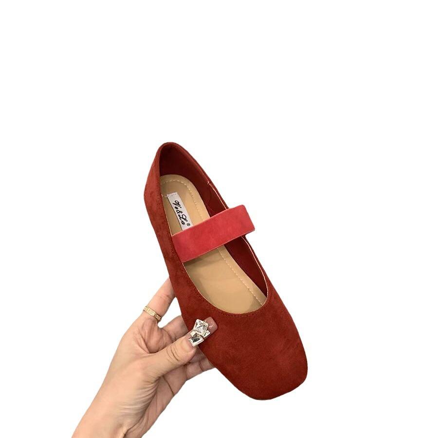 2025 Four Seasons New Fashion Versatile Flat Bottom Square Head Mary Jane Single Shoes Women's Shoes Soft Sole Versatile Doudou Shoes
