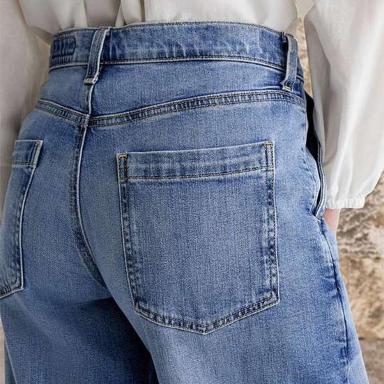 Women's Wide Leg Jeans High Waist Baggy Denim Washed Pants with Pockets Loose Boyfriends Jeans with Stitch Decor