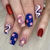 24 Pcs 4th of July False Nail Independence Day Artificial Nail Flag Day Full Cover Stick on Nail Square Press On Nail