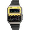 Casio Vintage Series Digital Watch 8-Digit Calculator Gunmetal Yellow Unisex Metal Band