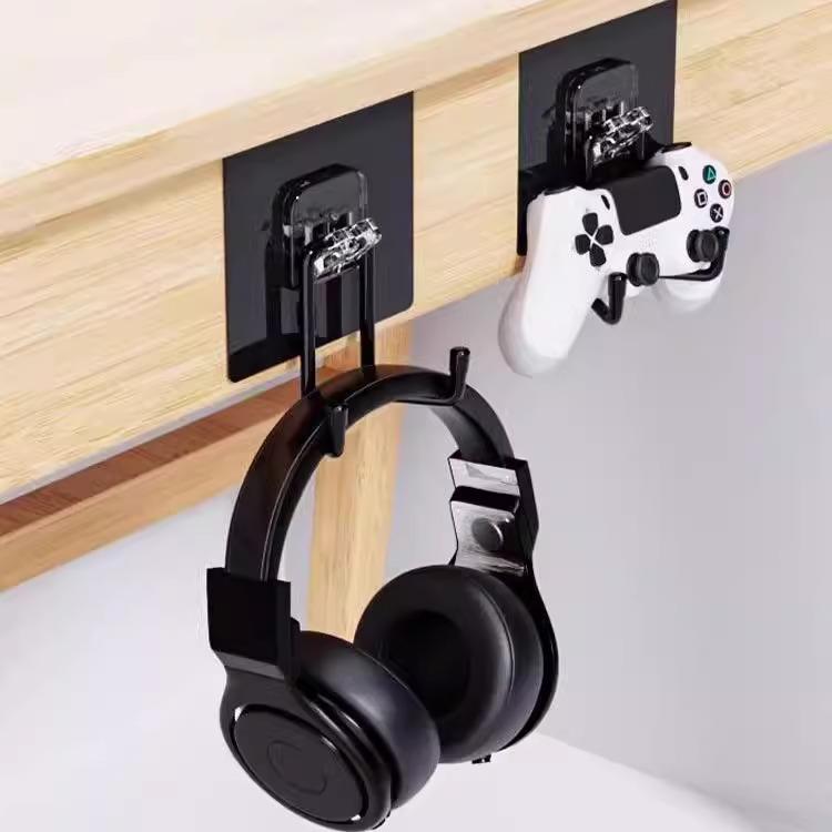 Adhesive Wall-Mounted Headphone Holder: Punch-Free Headset Hanger & Storage Hook
