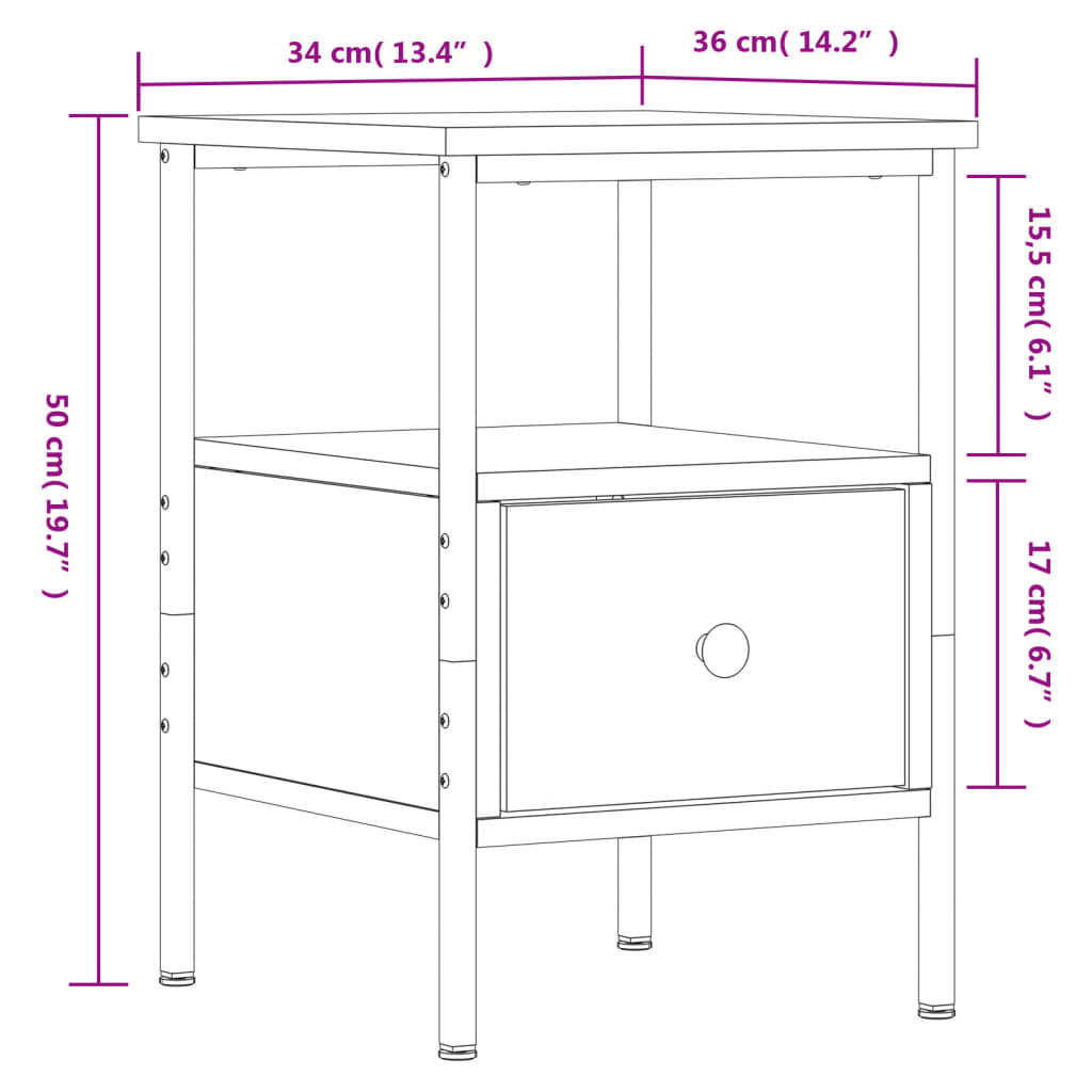 Nightstand Smoked Oak 34 x 36 x 50 cm Engineered Wood