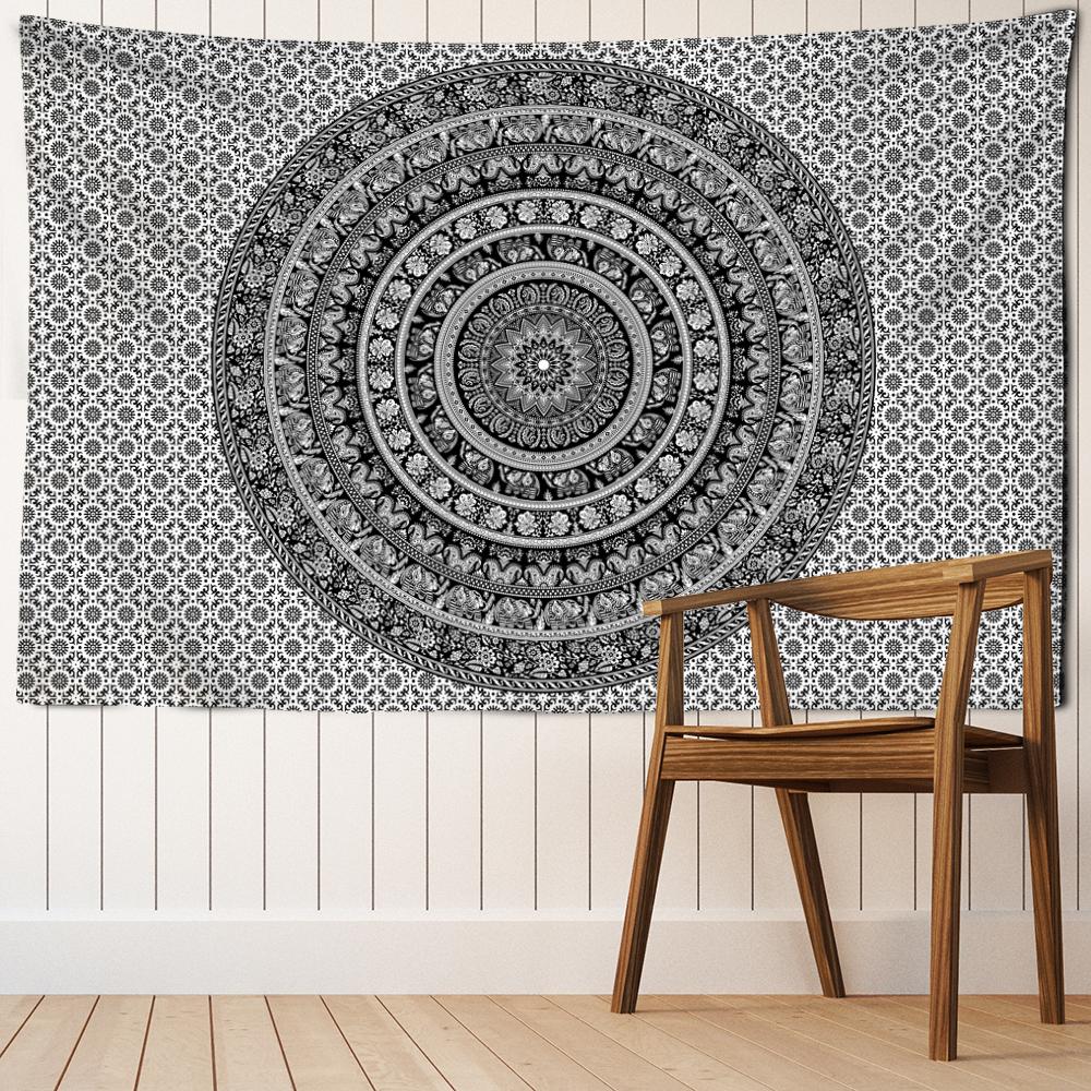 Schwarz Weiß Mandala Wandteppich Wandbehang Kunst Blumen Psychedelisch Hexerei Böhmen Schlafzimmer Heimdeko