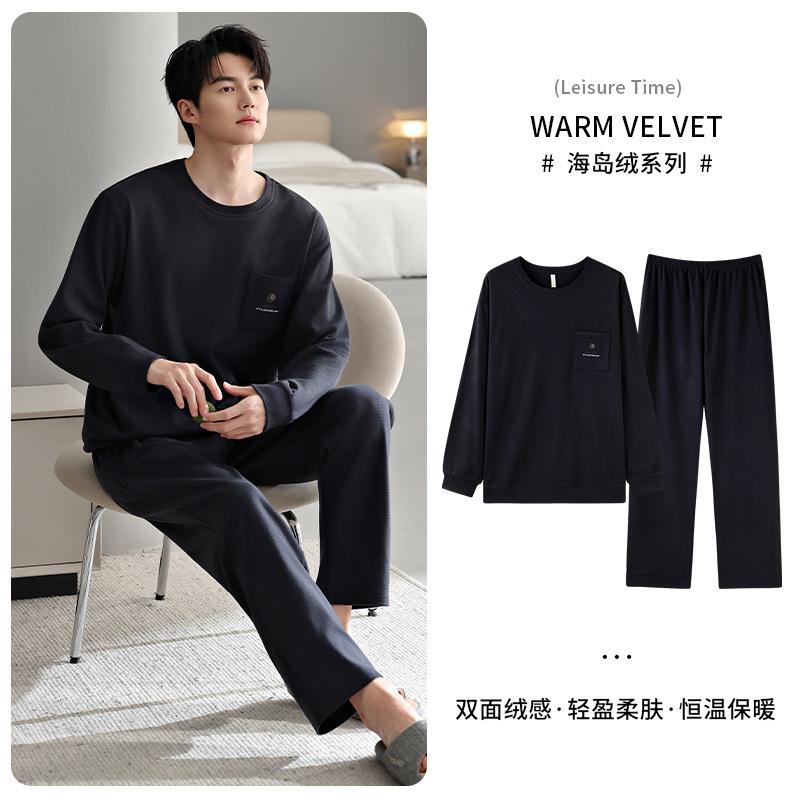 Pajamas Men'S Autumn And Winter Island Fleece Thickened Fleece Long Sleeve Coral Fleece Large Size Loungewear Spring And Autumn Thin Fleece Suit