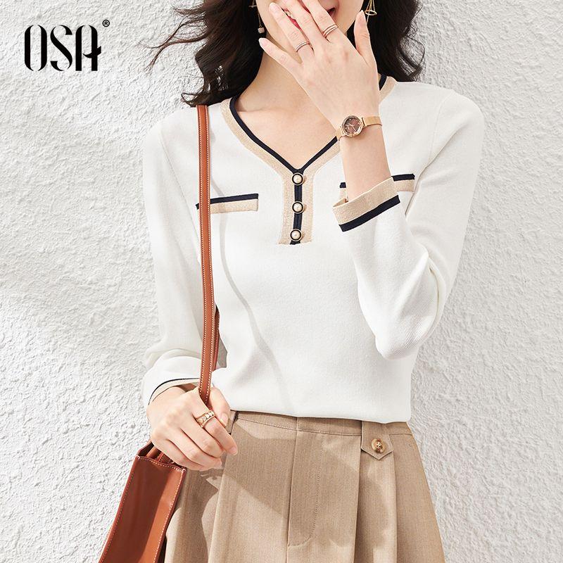 

Classic Style OSHA White Spring & Fall V-neck Sweater White L